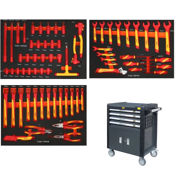 Hardware Spanner 68 Piece Insulated Tool Trolley Socket Set Tool Cabinet Mechanic Tool Set