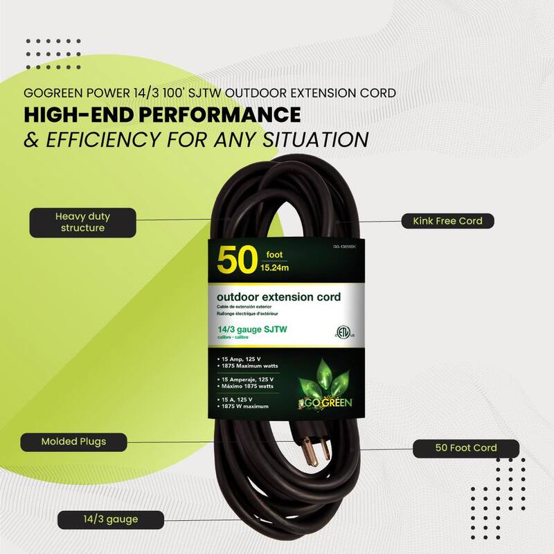 50 ft. 14/3 SJTW Outdoor Extension Cord, Black