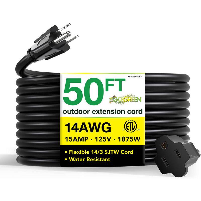 50 ft. 14/3 SJTW Outdoor Extension Cord, Black