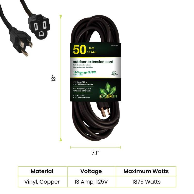 50 ft. 14/3 SJTW Outdoor Extension Cord, Black