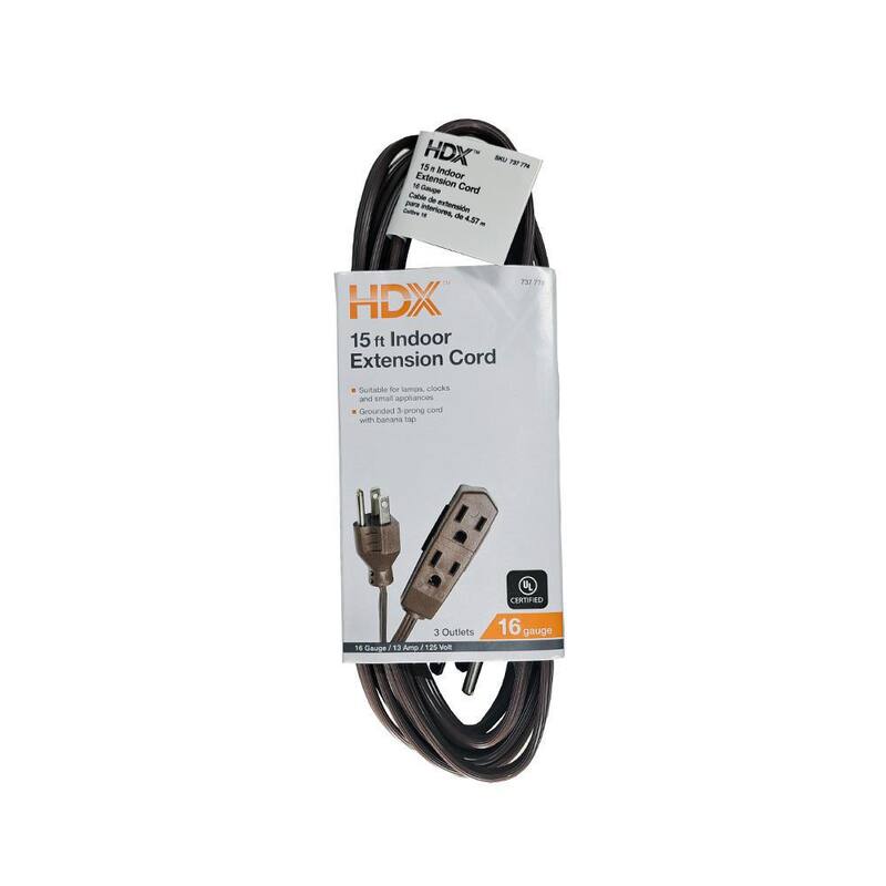 15 ft. 16/3 Light Duty Indoor Extension Cord with Banana Tap, Brown