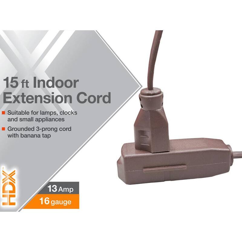 15 ft. 16/3 Light Duty Indoor Extension Cord with Banana Tap, Brown