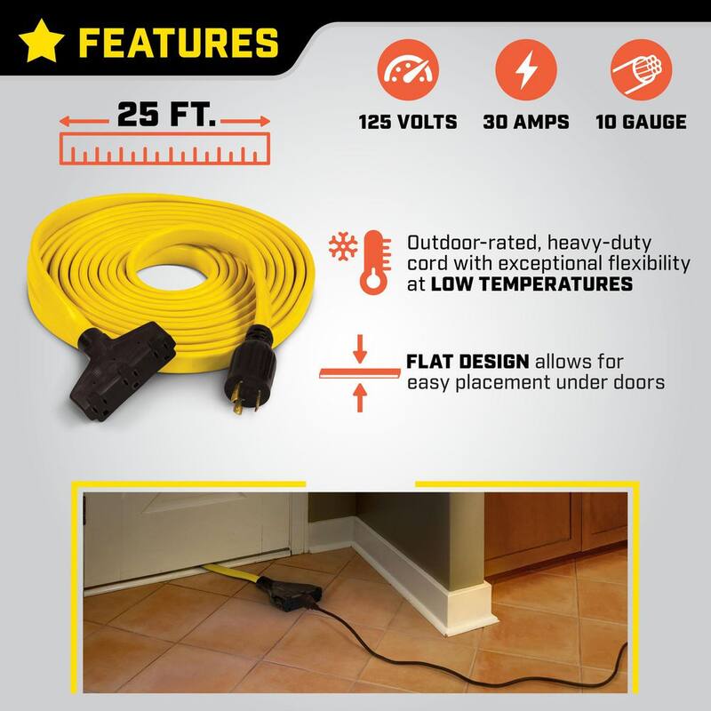 25 ft. 30 Amp 125-Volt Fan-Style Flat Generator Extension Cord