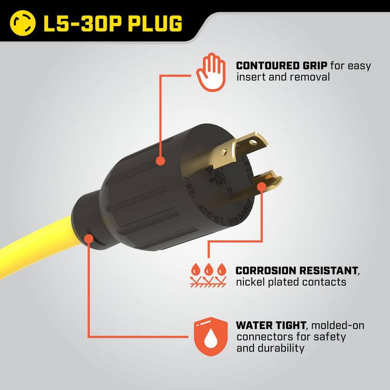 25 ft. 30 Amp 125-Volt Fan-Style Flat Generator Extension Cord