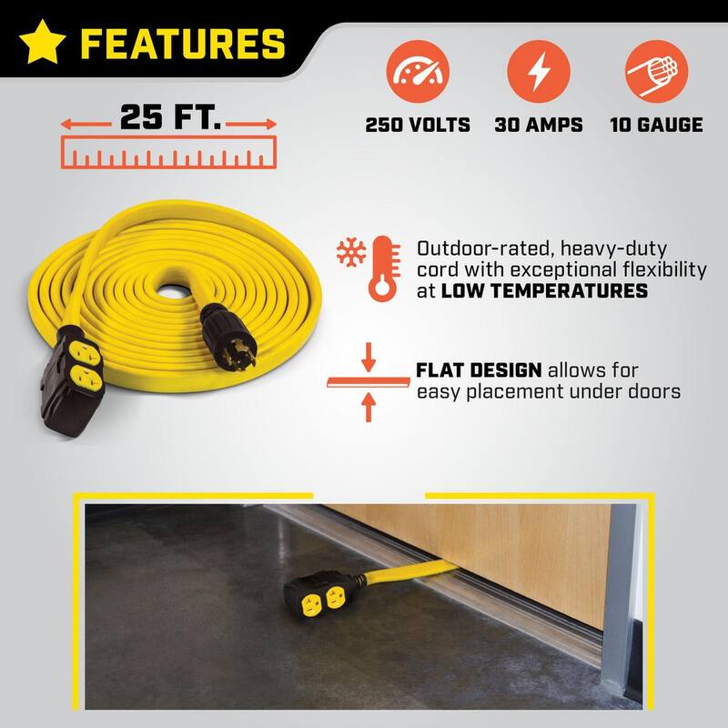 25 ft. 30 Amp 125/250-Volt Duplex-Style Flat Generator Extension Cord