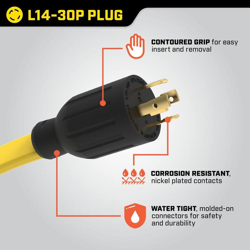 25 ft. 30 Amp 125/250-Volt Duplex-Style Flat Generator Extension Cord