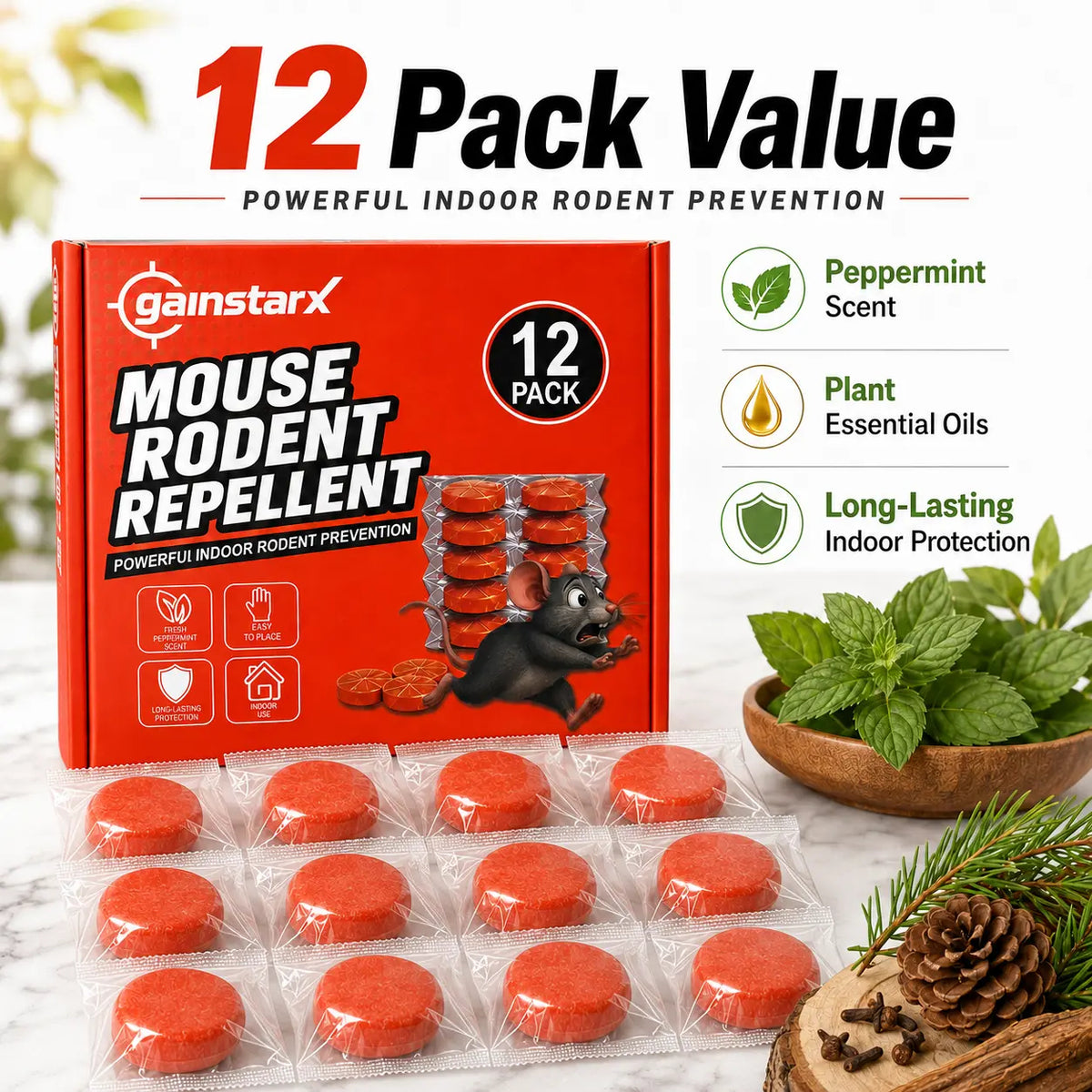 12 Pack Upgraded Large 25g Each Peppermint Oil Rodent Repellent Balls for Home K