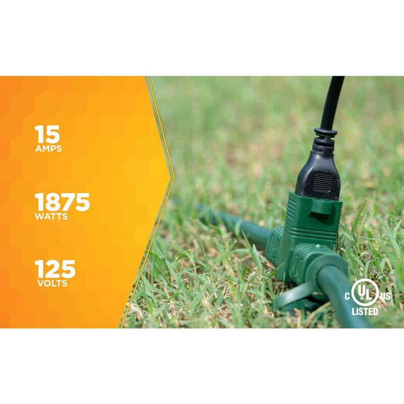 25 ft. 14/3 Multi-Outlet (3) Garden Outdoor Medium-Duty Extension Cord, Green