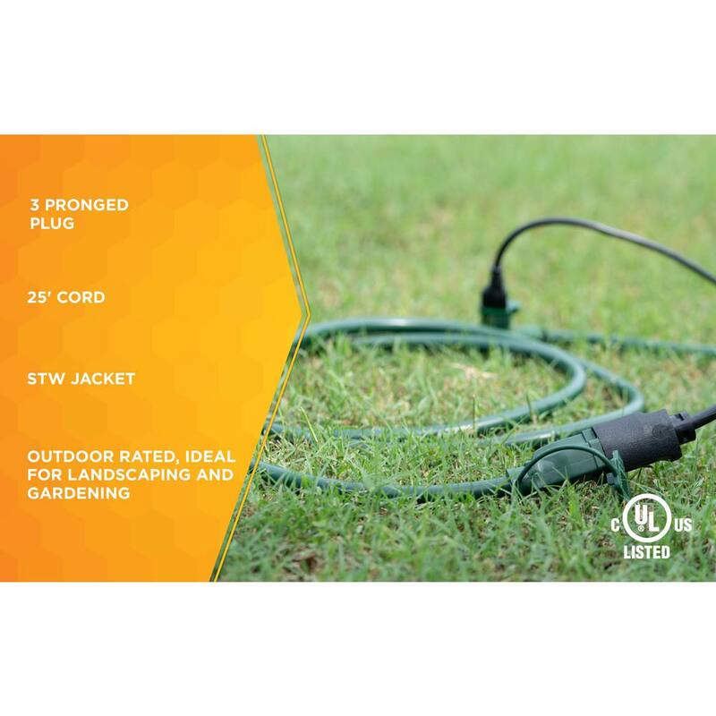 25 ft. 14/3 Multi-Outlet (3) Garden Outdoor Medium-Duty Extension Cord, Green