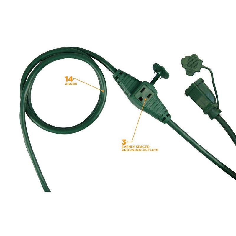 25 ft. 14/3 Multi-Outlet (3) Garden Outdoor Medium-Duty Extension Cord, Green
