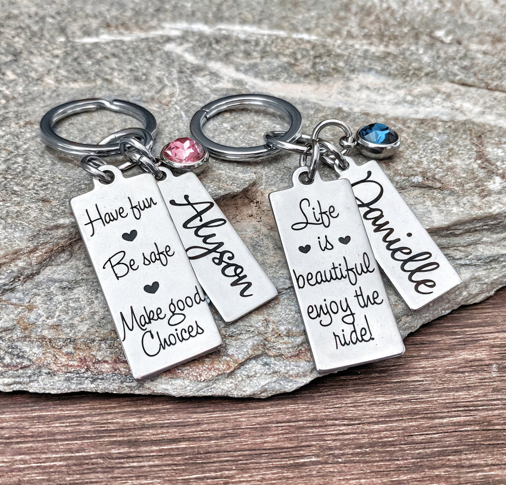 Sweet 16 Birthday Girl Gift Custom Engraved Pendants, Personalized Sweet 16 Keychain, 4 Sayings to Choose From, New Driver Gift Teenage Girl