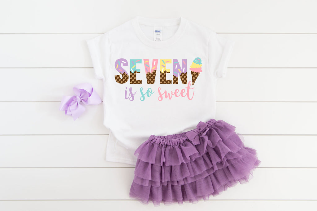Seven is so sweet ice cream girls 7th seventh birthday shirt, 7th birthday party, ice cream shirt, ice cream birthday, ice cream theme