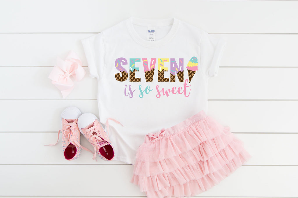 Seven is so sweet ice cream girls 7th seventh birthday shirt, 7th birthday party, ice cream shirt, ice cream birthday, ice cream theme