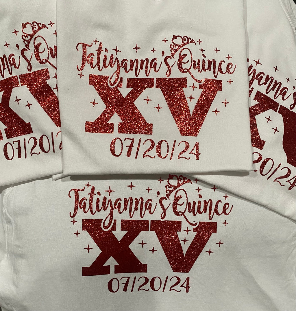 Includes FREE back personalization, Mis Quince custom tees with crown, quince squad , playera para quince, camiseta para dama y chambelán.