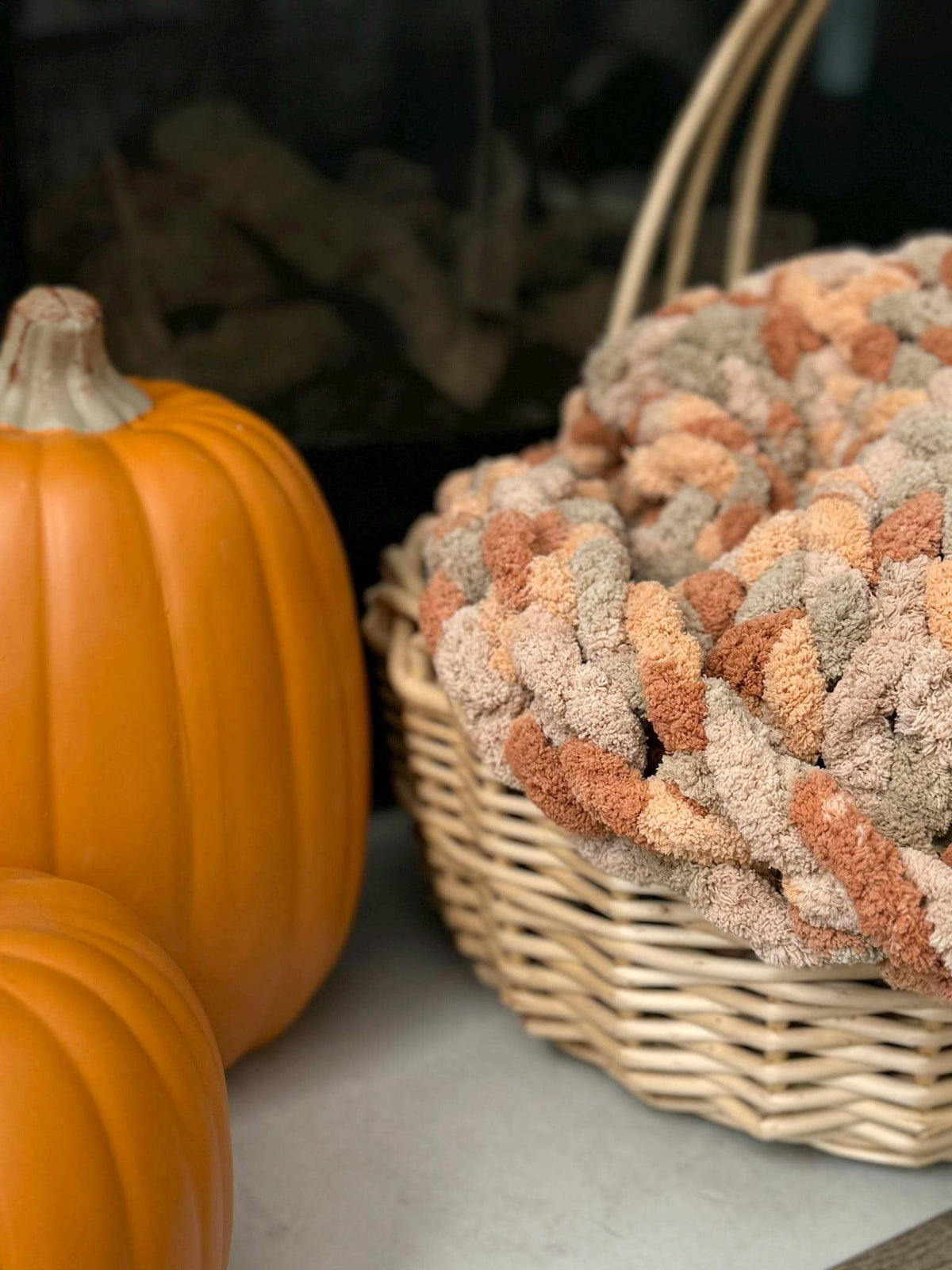 Pumpkin Spice Chunky Knit Chenille Throw Blanket, Fall Autumn Cozy Couch Throw, Halloween Home Decor, Free Shipping, Made to Order
