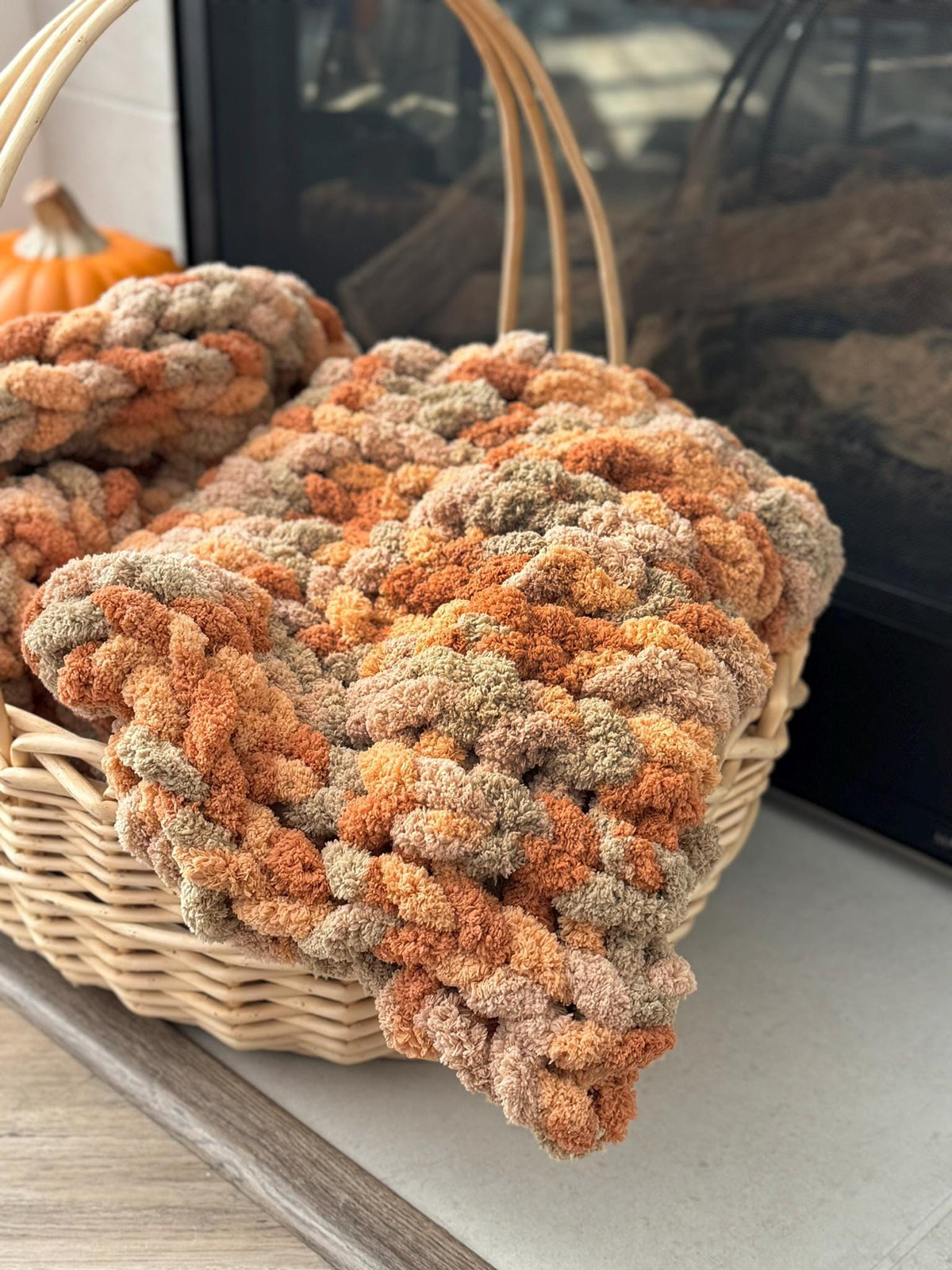Pumpkin Spice Chunky Knit Chenille Throw Blanket, Fall Autumn Cozy Couch Throw, Halloween Home Decor, Free Shipping, Made to Order