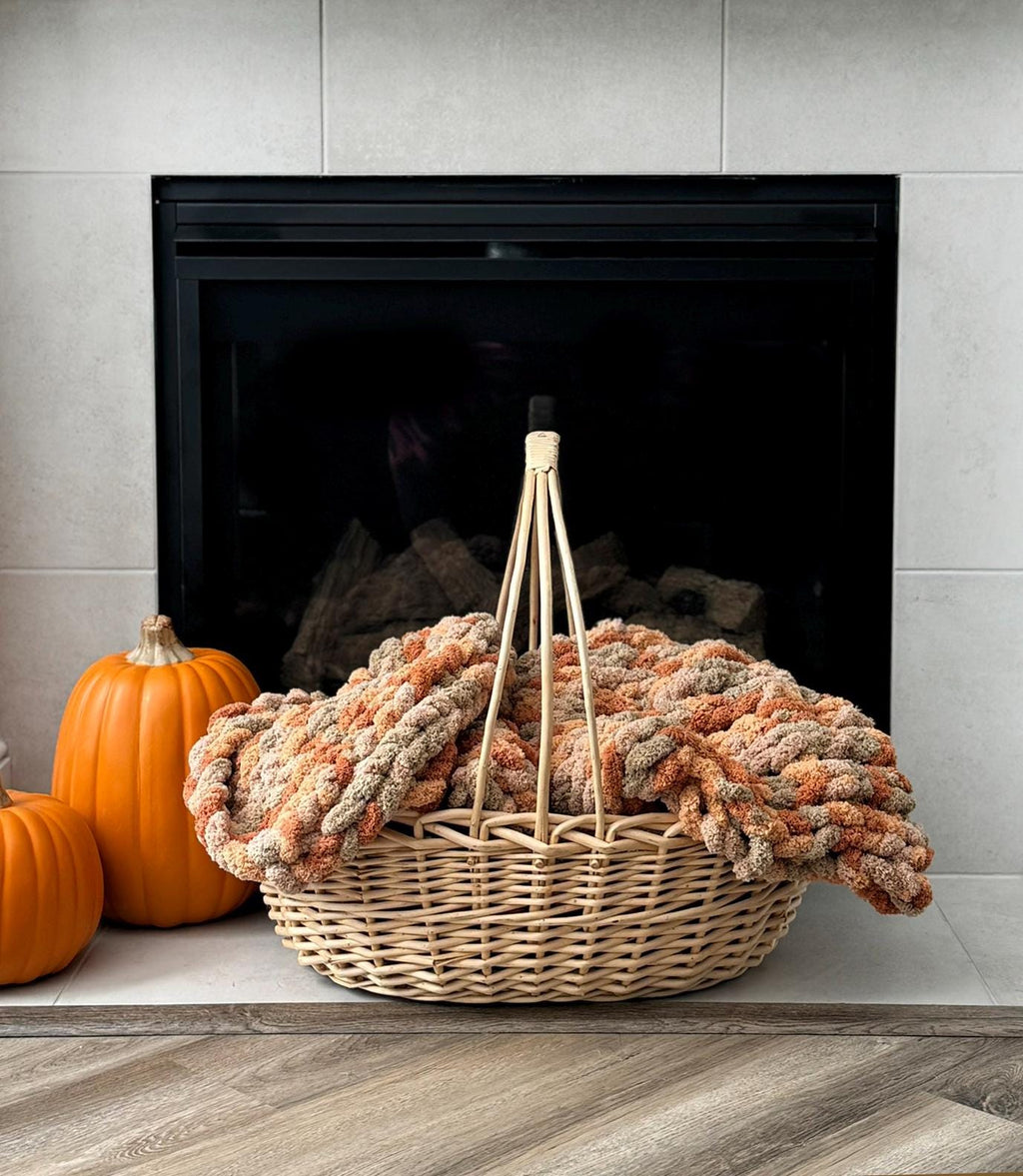 Pumpkin Spice Chunky Knit Chenille Throw Blanket, Fall Autumn Cozy Couch Throw, Halloween Home Decor, Free Shipping, Made to Order