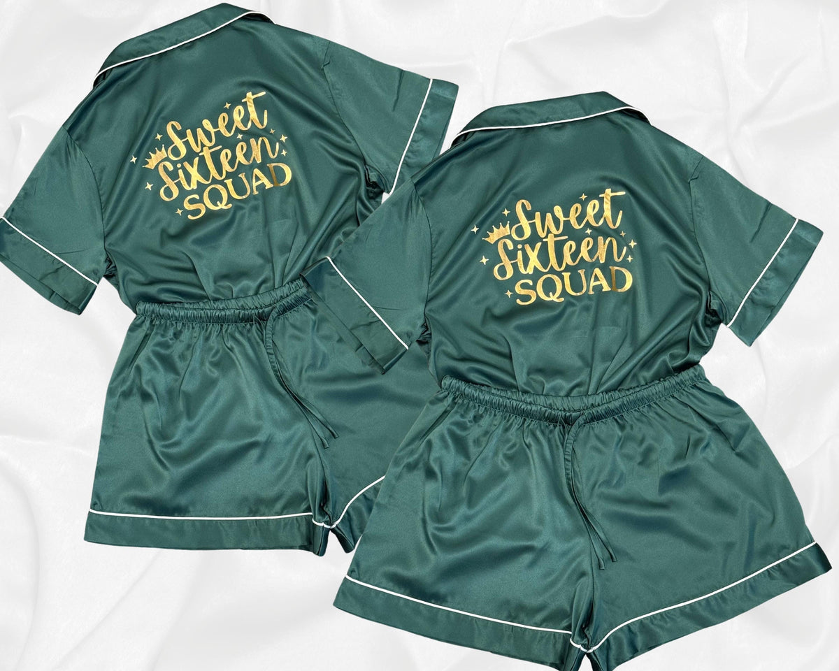 Sweet Sixteen Pajamas, Birthday Party Monogram Satin Pajamas Set, Birthday Girl PJs, Sweet 16 Gift for Girls, Birthday Gift for Daughter