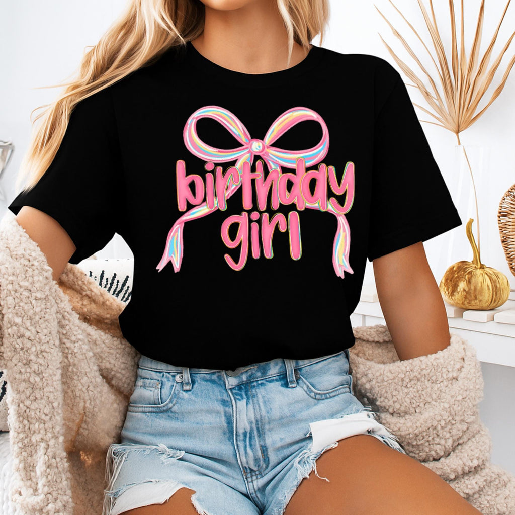 Preppy Birthday Girl Shirt, Birthday Party Tee, Youth Birthday Girl Gift, Girlie Party Tshirt, Coquette Bday Bow Party Top
