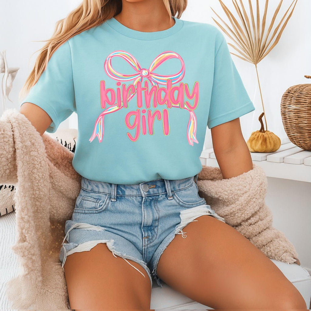 Preppy Birthday Girl Shirt, Birthday Party Tee, Youth Birthday Girl Gift, Girlie Party Tshirt, Coquette Bday Bow Party Top