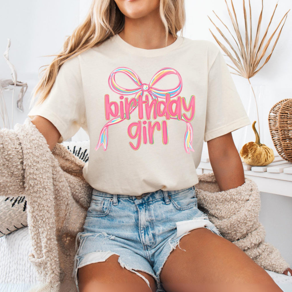 Preppy Birthday Girl Shirt, Birthday Party Tee, Youth Birthday Girl Gift, Girlie Party Tshirt, Coquette Bday Bow Party Top