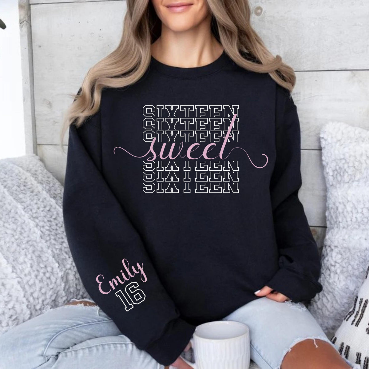 16th Birthday Sweatshirt: Custom Name and Year - Retro Style
