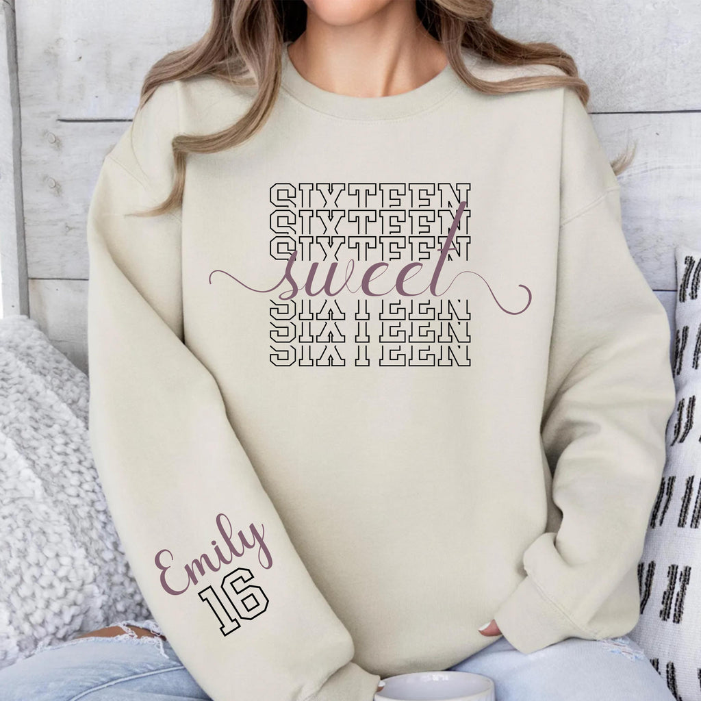 16th Birthday Sweatshirt: Custom Name and Year - Retro Style
