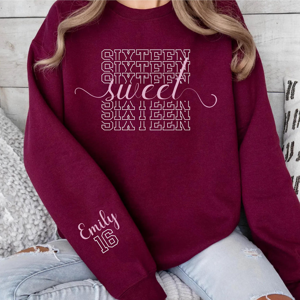 16th Birthday Sweatshirt: Custom Name and Year - Retro Style