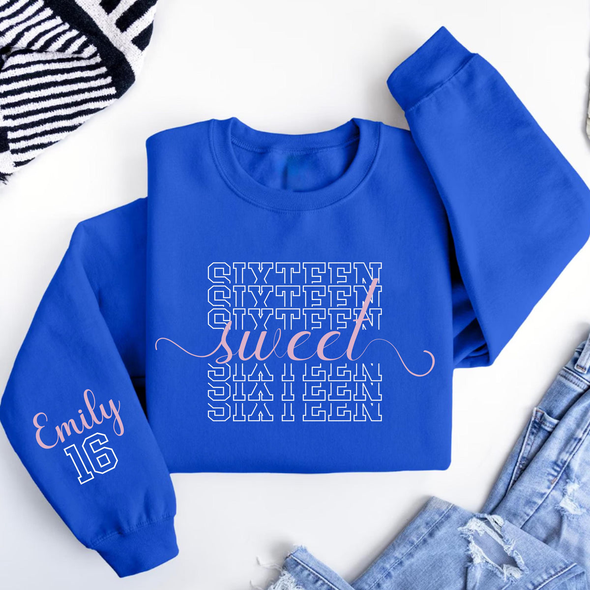 16th Birthday Sweatshirt: Custom Name and Year - Retro Style