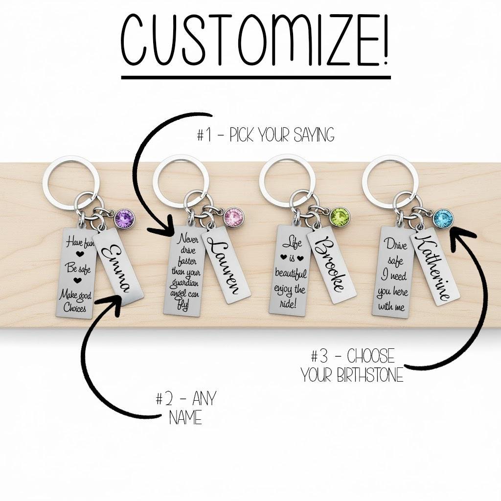 Sweet 16 Birthday Girl Gift Custom Engraved Pendants, Personalized Sweet 16 Keychain, 4 Sayings to Choose From, New Driver Gift Teenage Girl