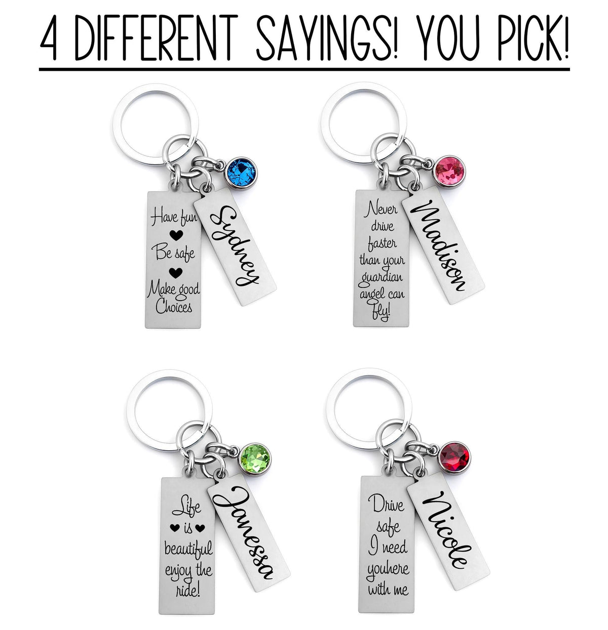 Sweet 16 Birthday Girl Gift Custom Engraved Pendants, Personalized Sweet 16 Keychain, 4 Sayings to Choose From, New Driver Gift Teenage Girl