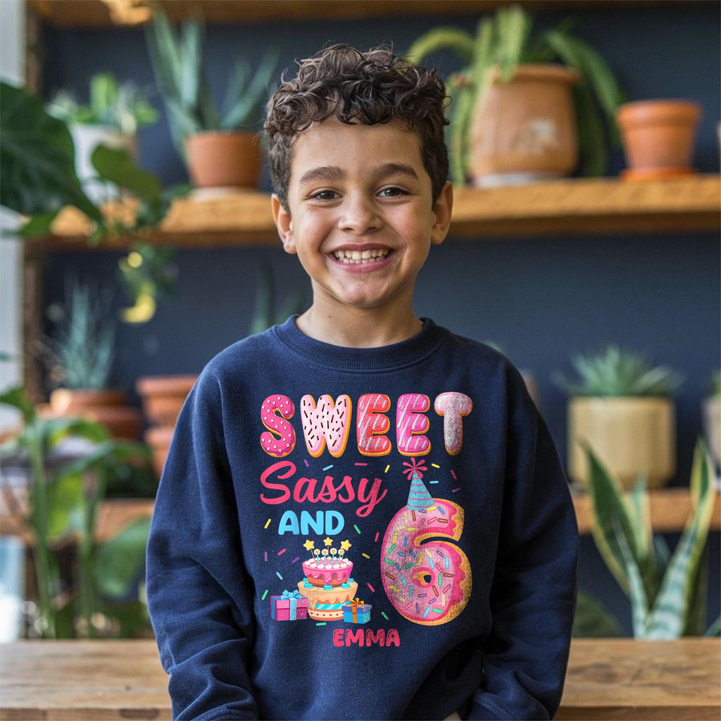 Personalized Sweet Sassy And 6 Birthday Shirt for Girls, Custom Name Tee, Cute Donut Birthday Outfit, Sixth Birthday Party Gift for Child