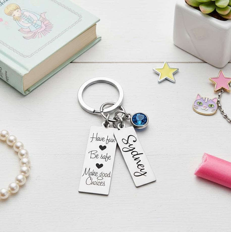 Sweet 16 Birthday Girl Gift Custom Engraved Pendants, Personalized Sweet 16 Keychain, 4 Sayings to Choose From, New Driver Gift Teenage Girl