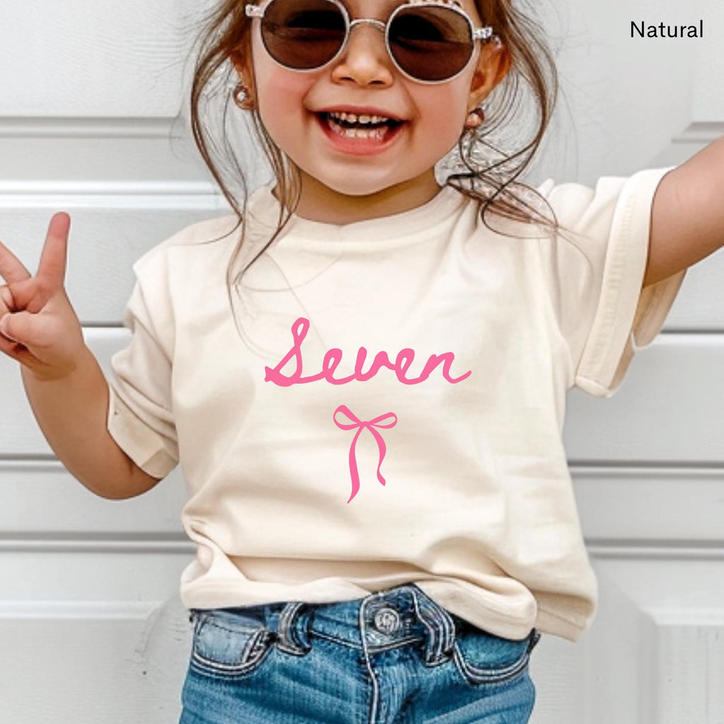 7th Birthday Shirt Girl Seven Shirt Coquette Bow Shirt Seventh Birthday Gift Kids Preppy Bow T Shirt Birthday Girl Tee 7th Birthday Gift 7