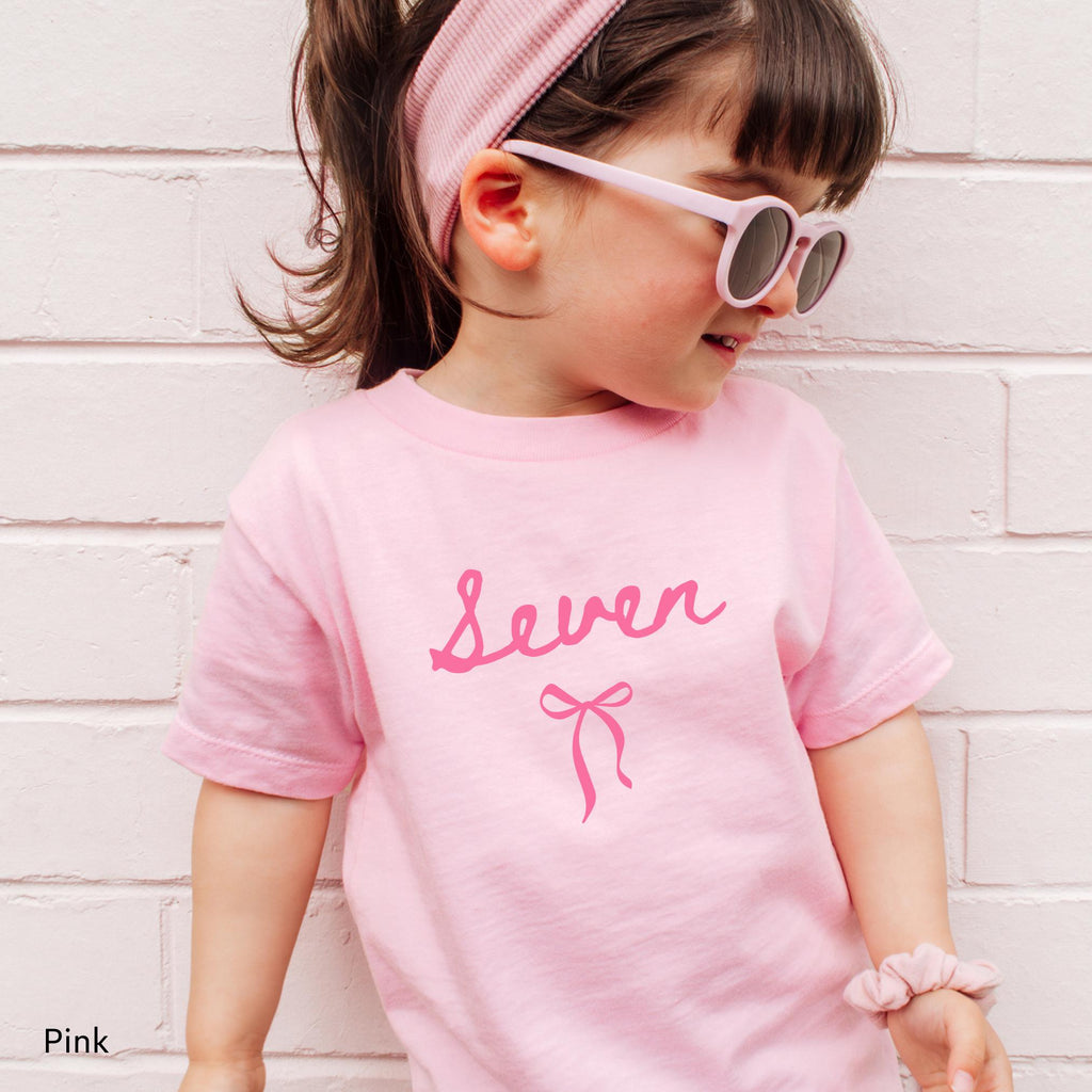 7th Birthday Shirt Girl Seven Shirt Coquette Bow Shirt Seventh Birthday Gift Kids Preppy Bow T Shirt Birthday Girl Tee 7th Birthday Gift 7