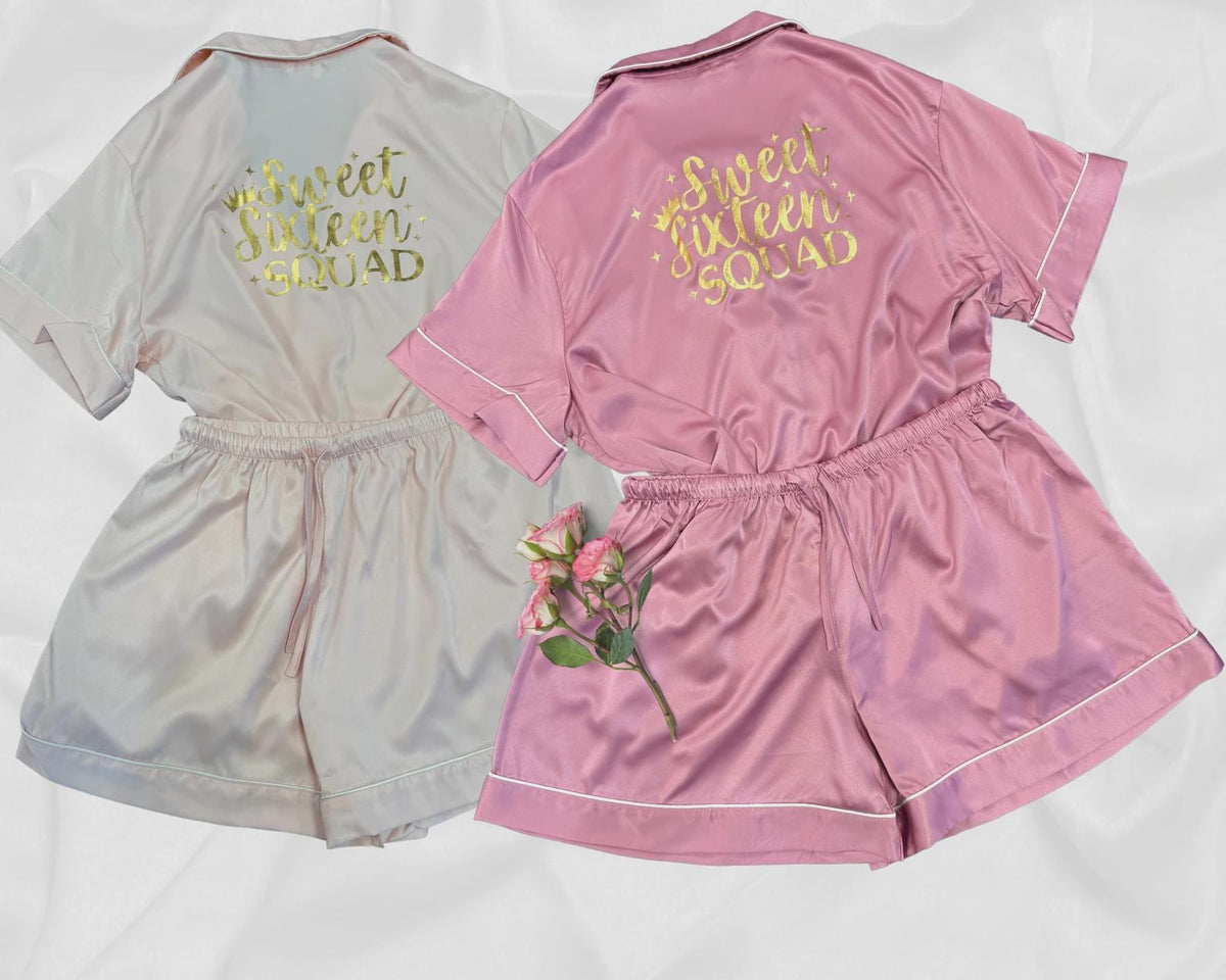 Sweet Sixteen Pajamas, Birthday Party Monogram Satin Pajamas Set, Birthday Girl PJs, Sweet 16 Gift for Girls, Birthday Gift for Daughter