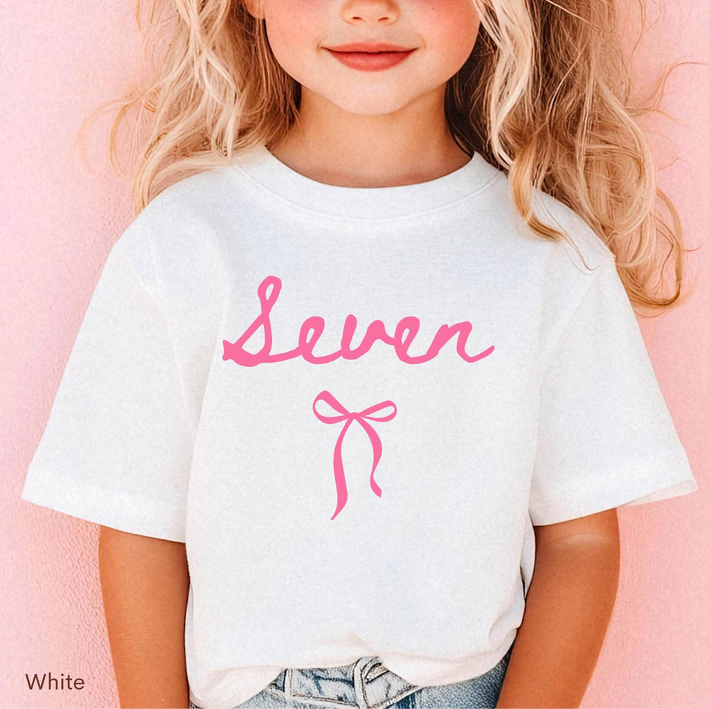 7th Birthday Shirt Girl Seven Shirt Coquette Bow Shirt Seventh Birthday Gift Kids Preppy Bow T Shirt Birthday Girl Tee 7th Birthday Gift 7
