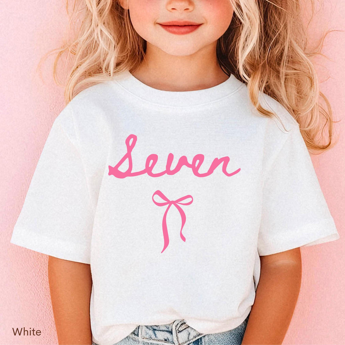 7th Birthday Shirt Girl Seven Shirt Coquette Bow Shirt Seventh Birthday Gift Kids Preppy Bow T Shirt Birthday Girl Tee 7th Birthday Gift 7