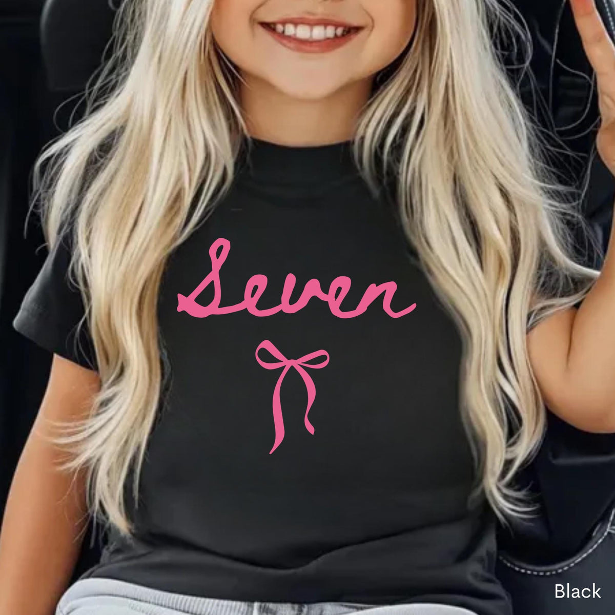 7th Birthday Shirt Girl Seven Shirt Coquette Bow Shirt Seventh Birthday Gift Kids Preppy Bow T Shirt Birthday Girl Tee 7th Birthday Gift 7