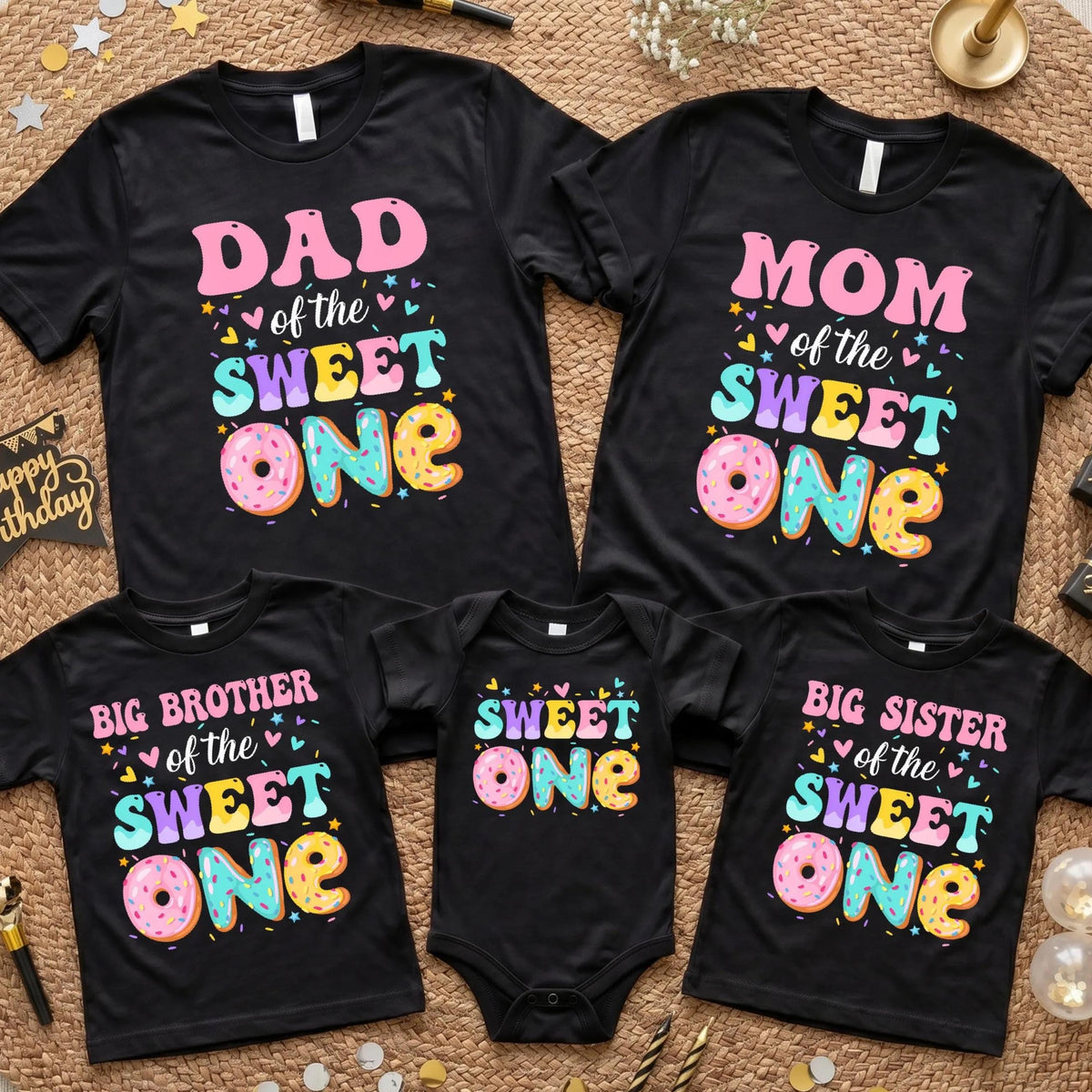 Sweet One First Birthday Matching Family Shirts, Custom 1st Birthday T-shirt, Donut First Birthday Tee, Mom Dad Sister Brother Aunty Sweater
