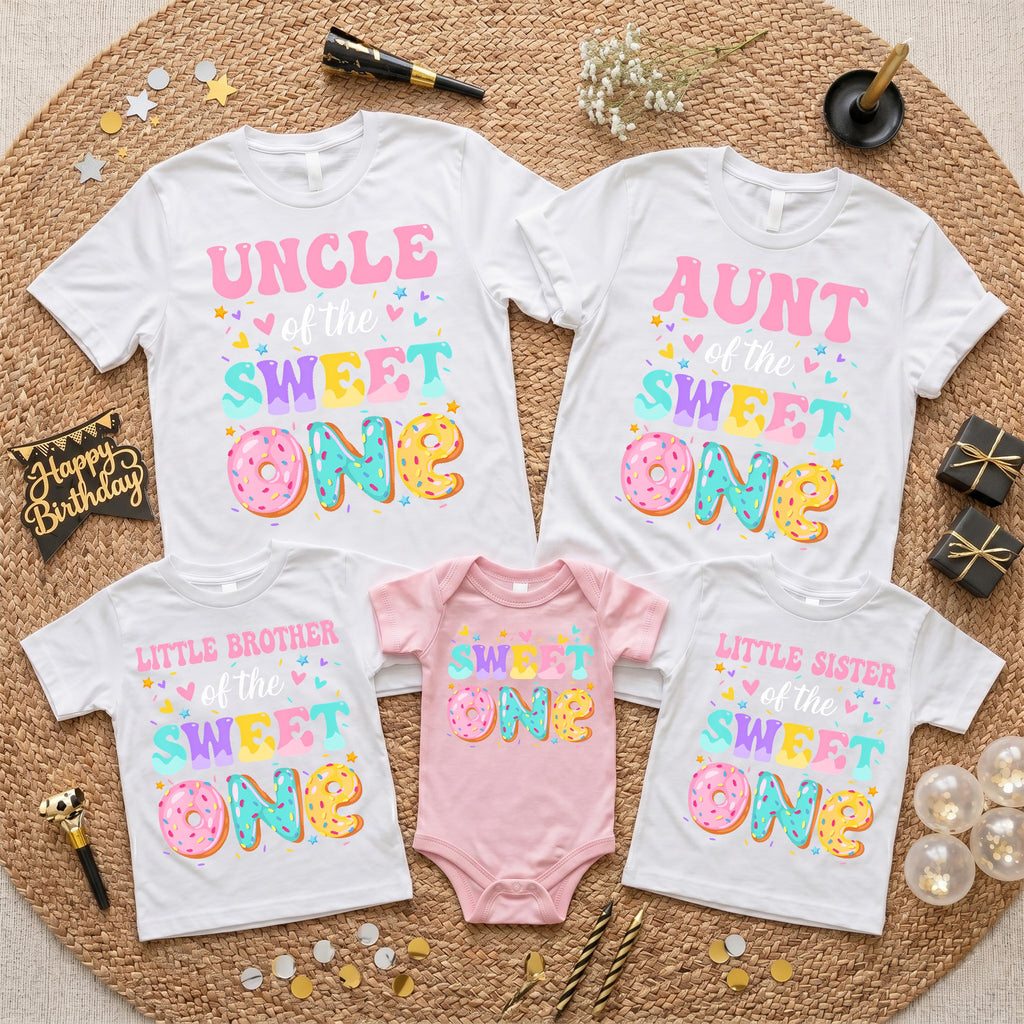 Sweet One First Birthday Matching Family Shirts, Custom 1st Birthday T-shirt, Donut First Birthday Tee, Mom Dad Sister Brother Aunty Sweater