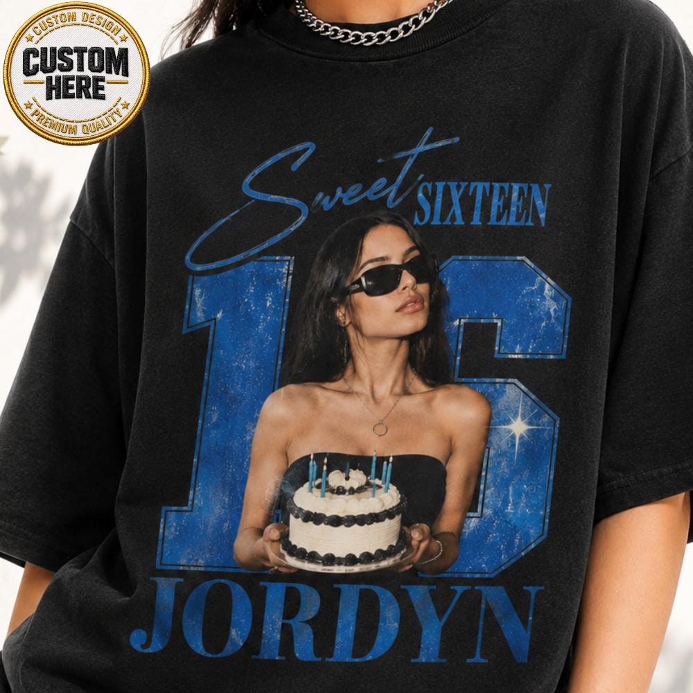 Custom Sweet Sixteen Photo Shirt, Personalized Name and Photo TShirt, Birthday Gift Tee, Birthday Party Outfit, Gift For Birthday