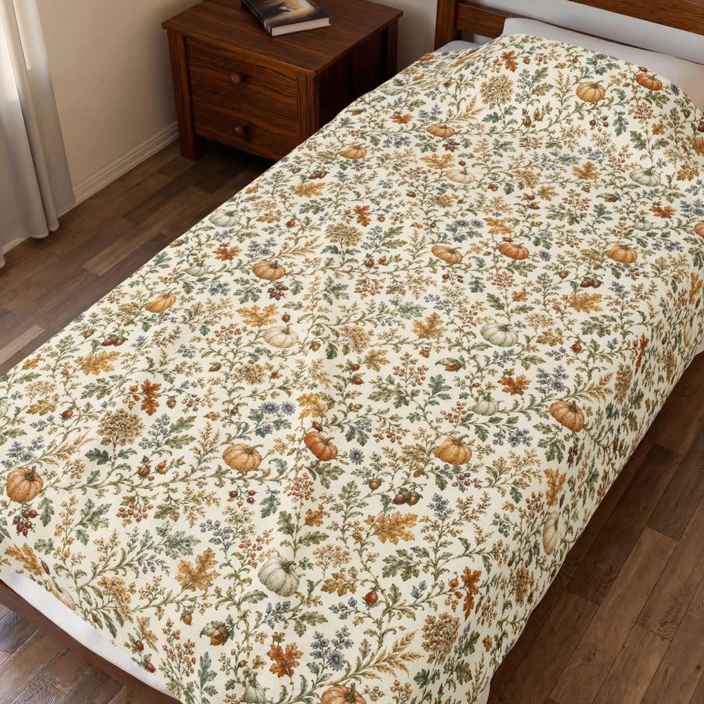 Pumpkin & Bramble Velveteen Blanket | Cozy Autumn Throw | Fall Decor