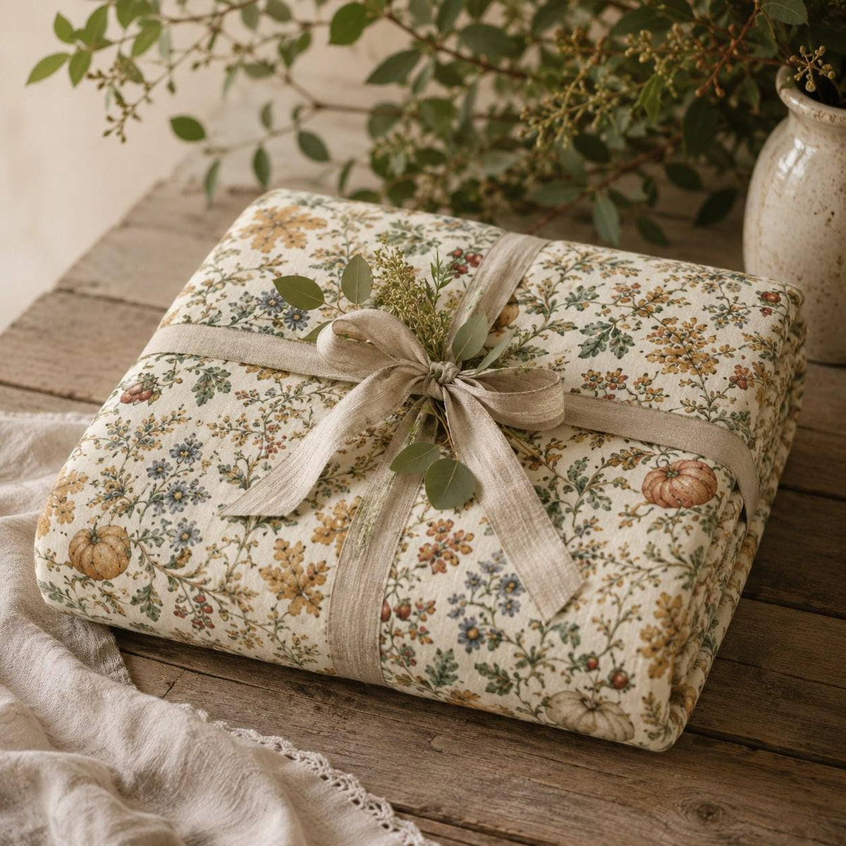 Pumpkin & Bramble Velveteen Blanket | Cozy Autumn Throw | Fall Decor
