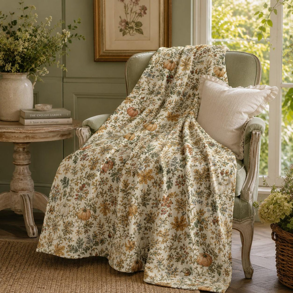 Pumpkin & Bramble Velveteen Blanket | Cozy Autumn Throw | Fall Decor