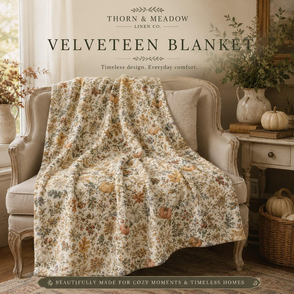 Pumpkin & Bramble Velveteen Blanket | Cozy Autumn Throw | Fall Decor