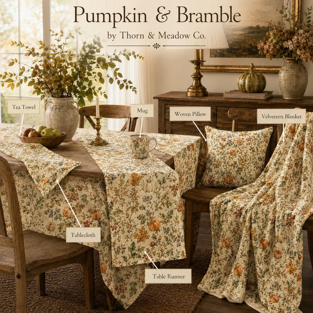 Pumpkin & Bramble Velveteen Blanket | Cozy Autumn Throw | Fall Decor