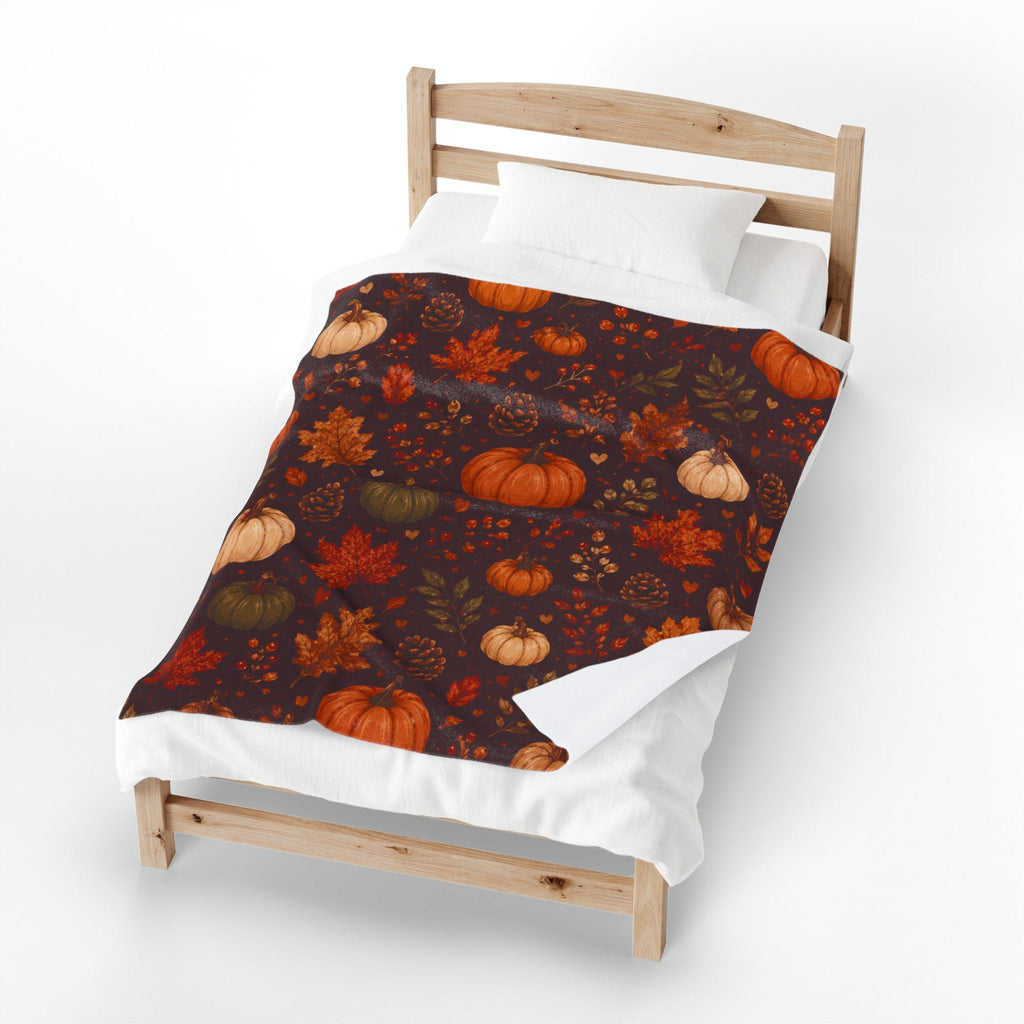 Autumn Leaves Cozy Throw Blanket | Fall Blanket | Leaves and Pumpkins Blanket | Fall Decor | Plush and Sherpa Blanket