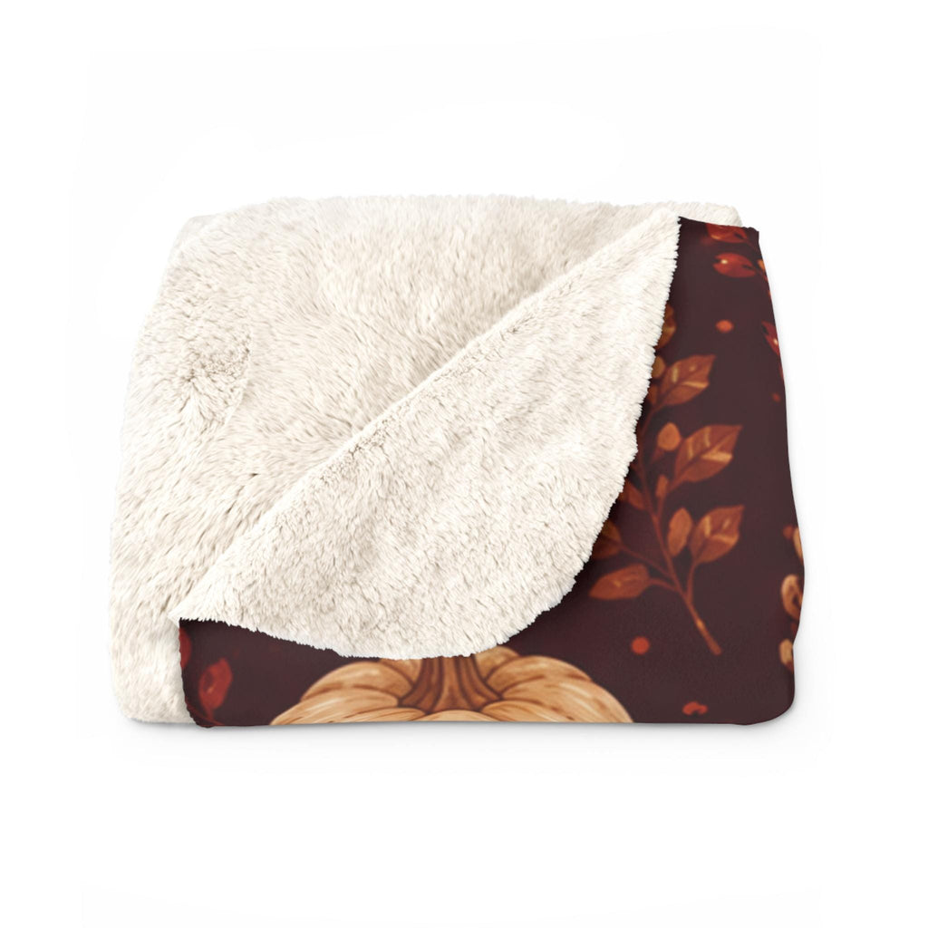 Autumn Leaves Cozy Throw Blanket | Fall Blanket | Leaves and Pumpkins Blanket | Fall Decor | Plush and Sherpa Blanket
