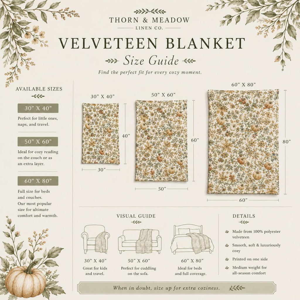 Pumpkin & Bramble Velveteen Blanket | Cozy Autumn Throw | Fall Decor